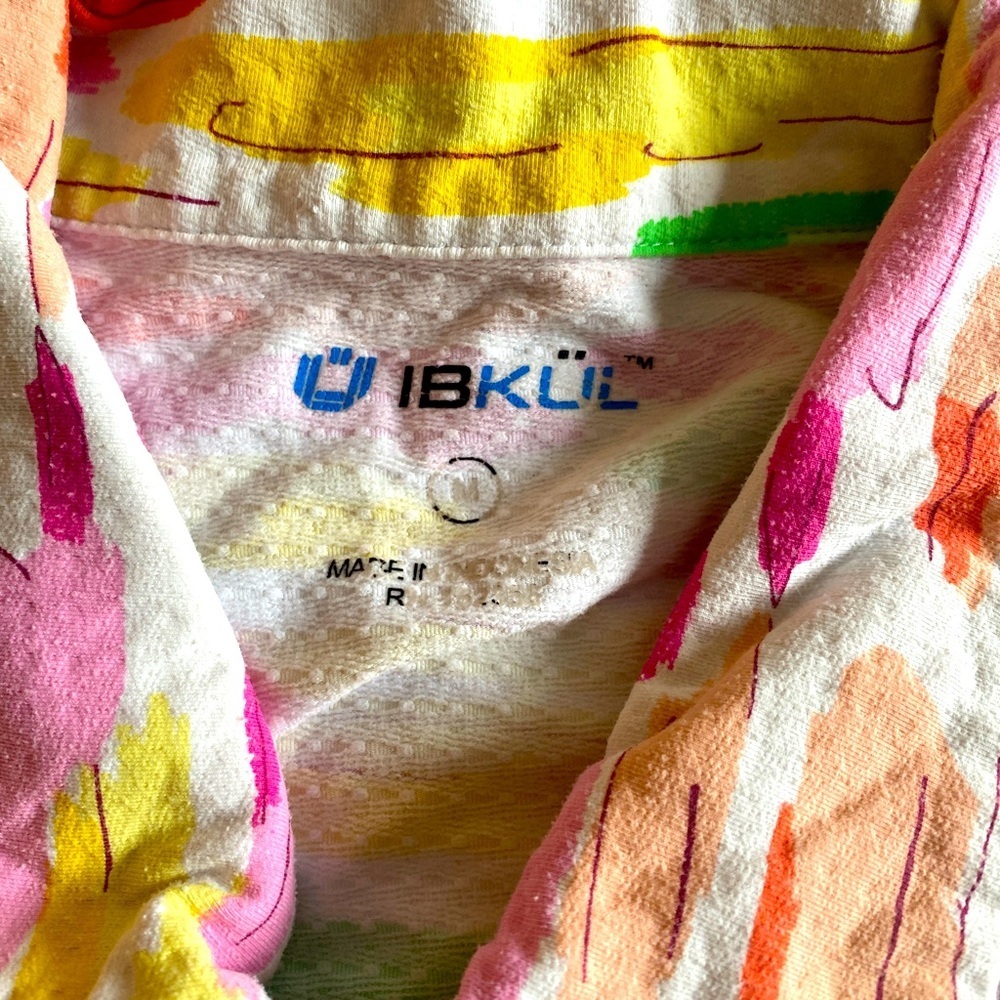 Ibkul UPF 50 Quarter Zip Top -M yellow pink orange , nylon spandex - Picture 3 of 5